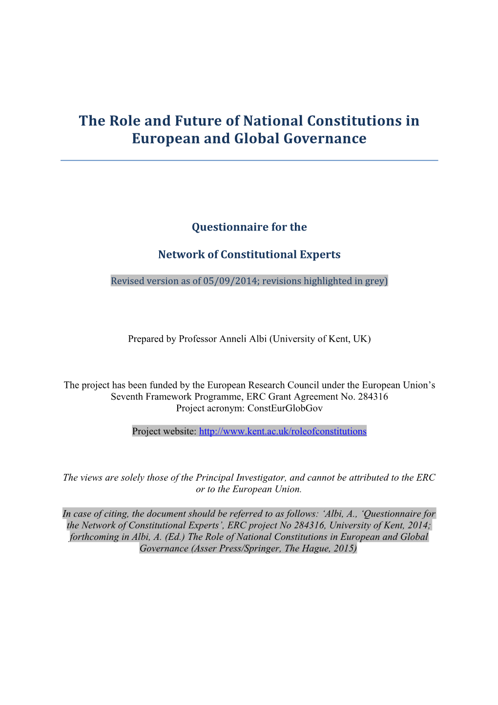 The Role and Future of National Constitutions in European and Global Governance