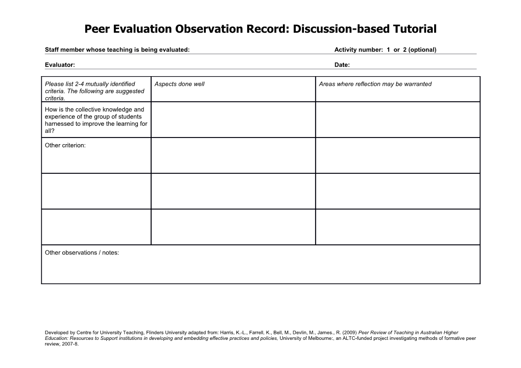 Peer Evaluationobservation Record: Discussion-Based Tutorial