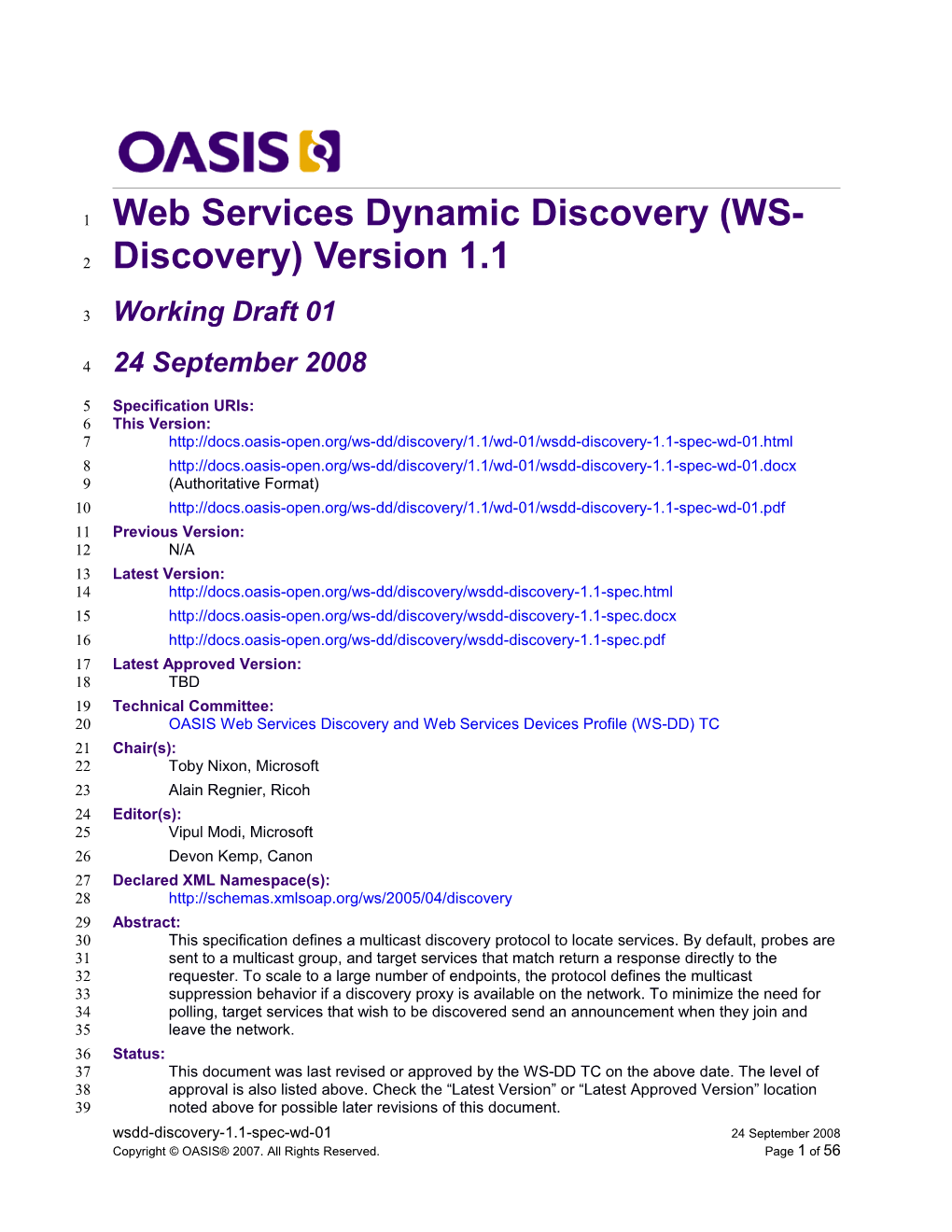 Web Services Dynamic Discovery (WS-Discovery) Version 1.0