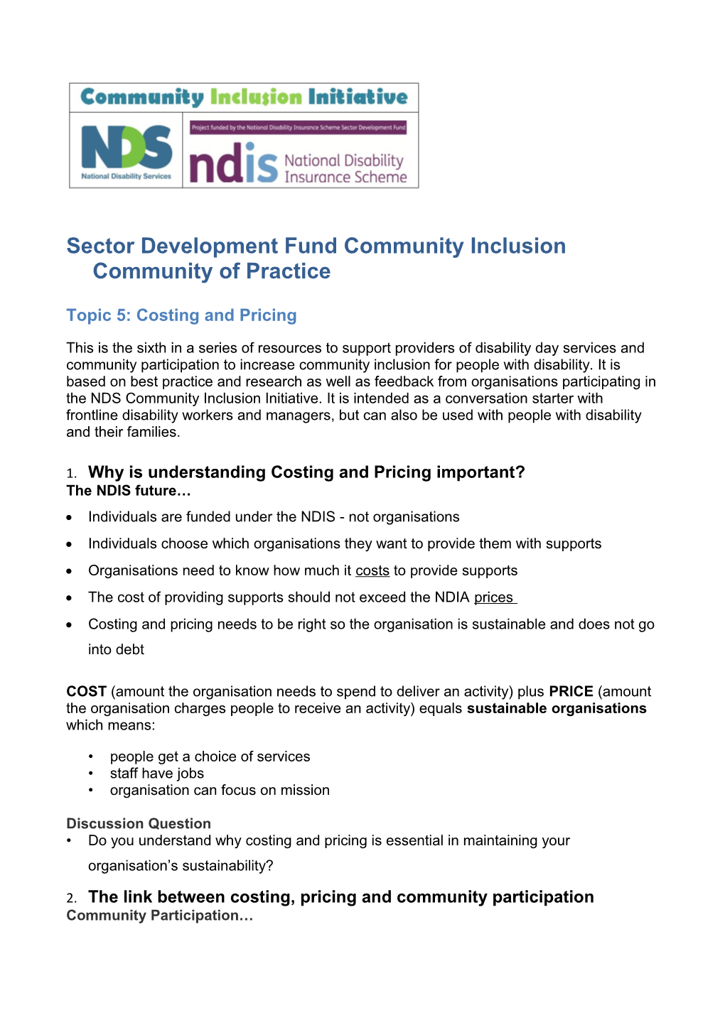 Sector Development Fund Community Inclusion Community of Practice