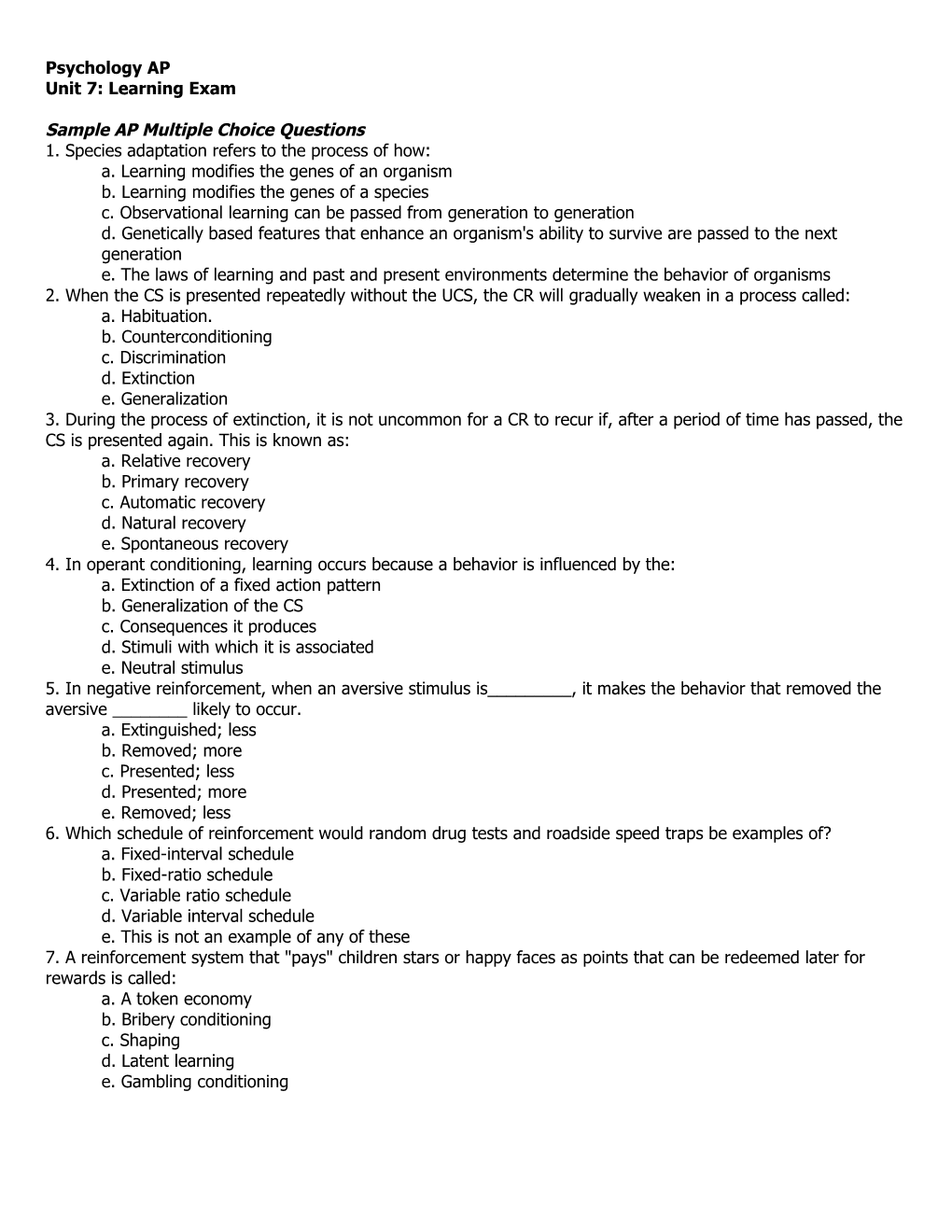 Sample Ap Essay and Multiple Choice Questions