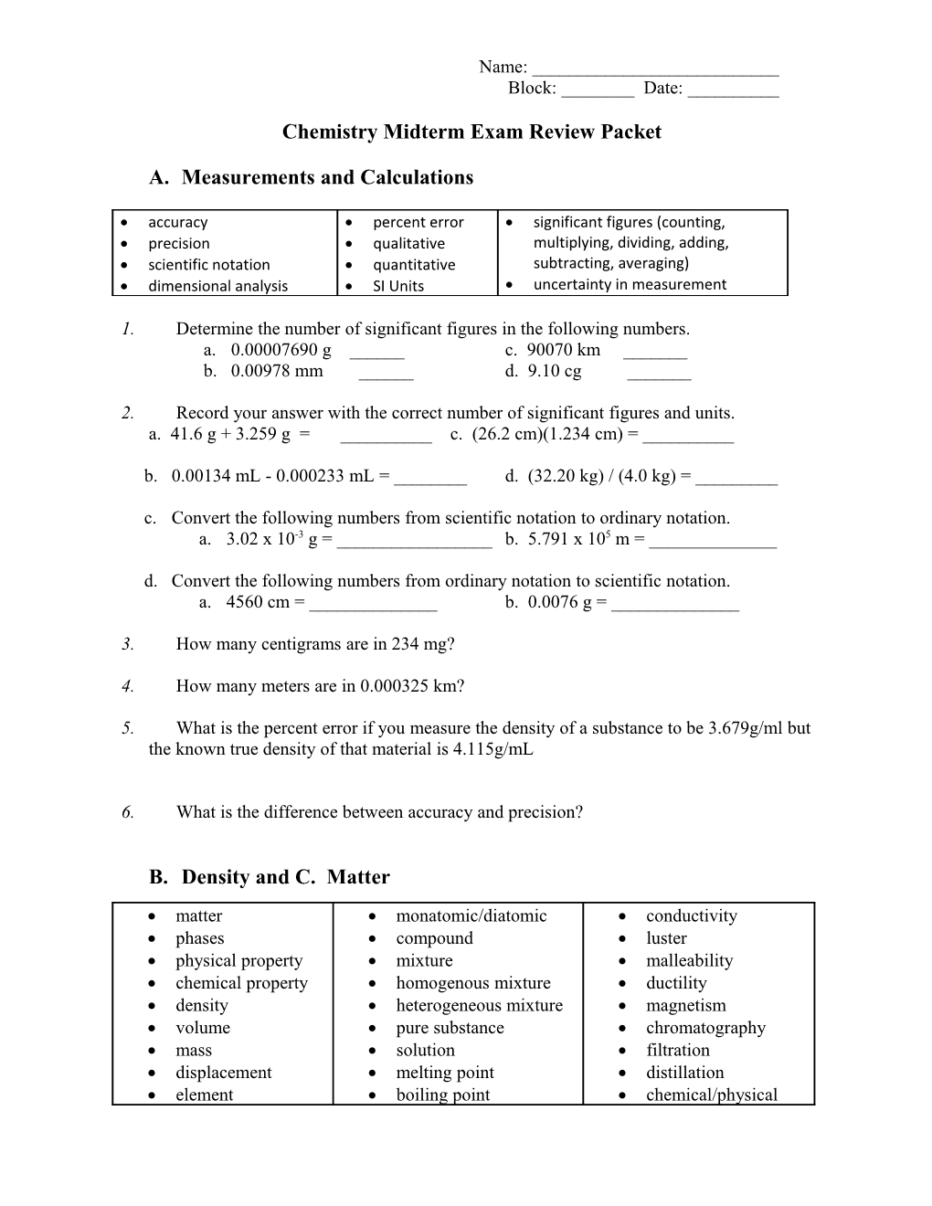 Chemistry Midterm Exam Review s1
