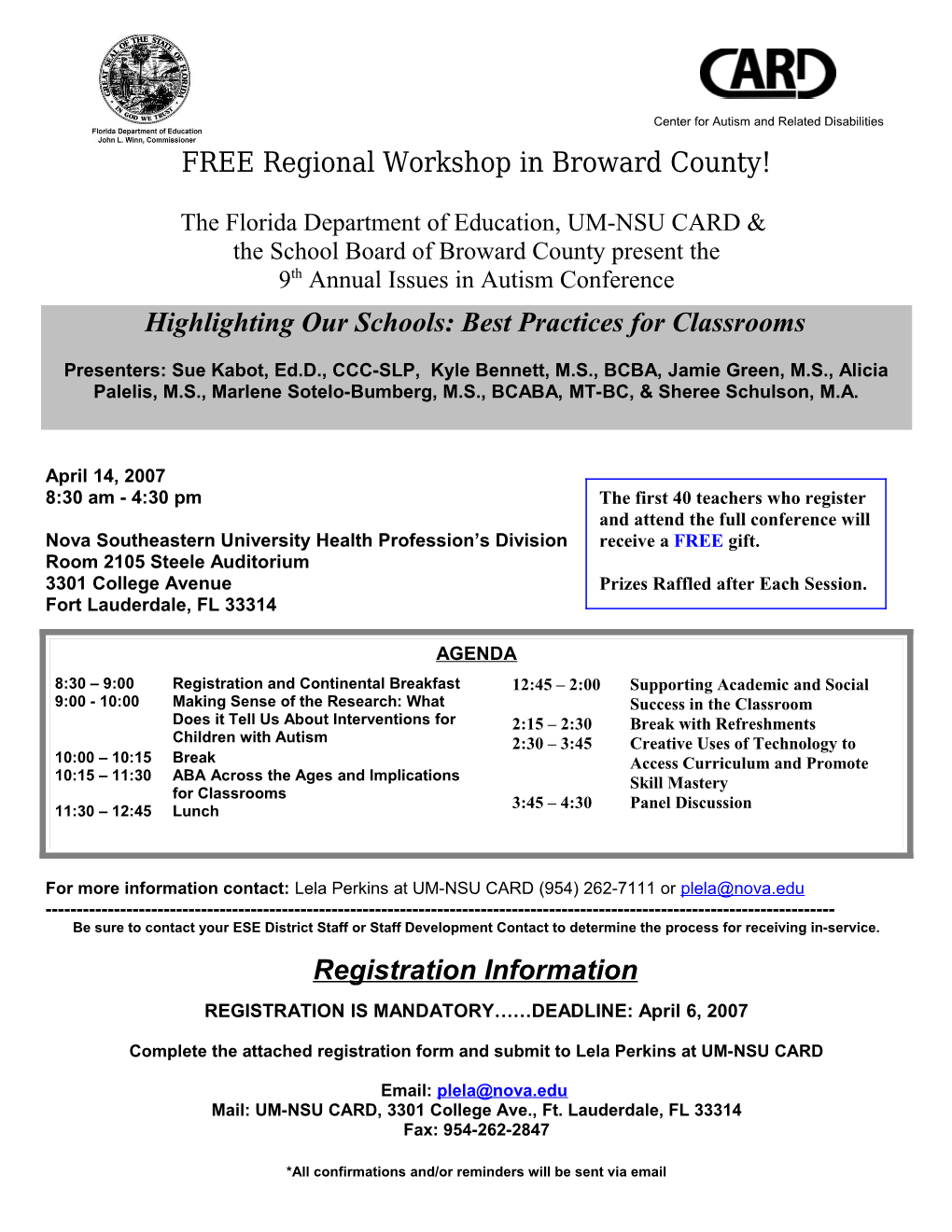 FREE Regional Workshop in Broward County!