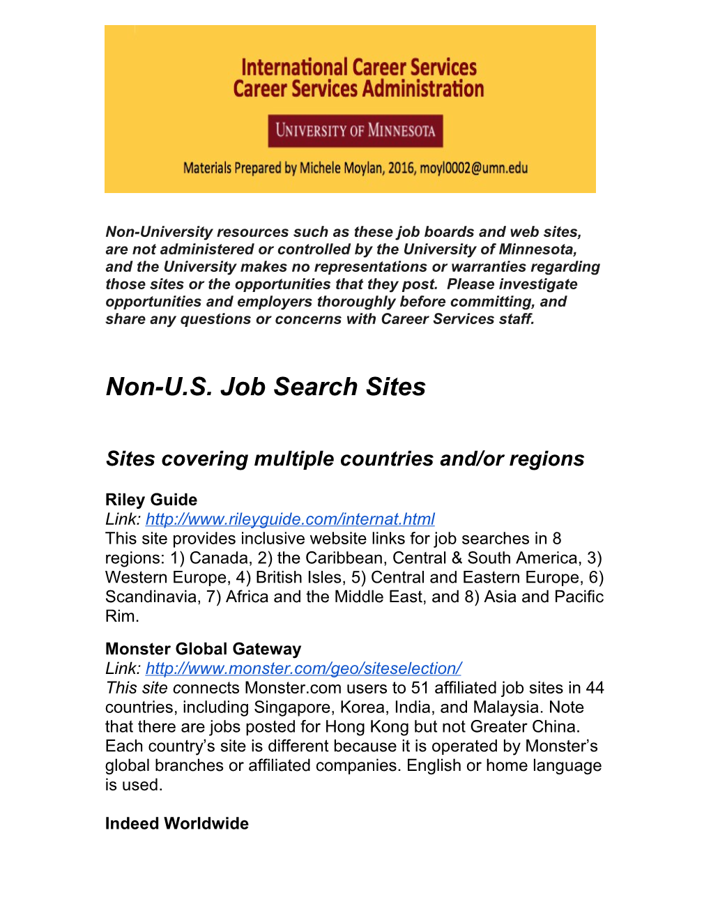 Non-U.S. Job Search Sites