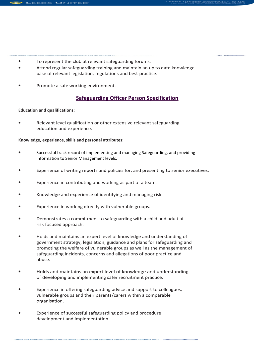 Part-Time Safeguarding Officer Role Job Description