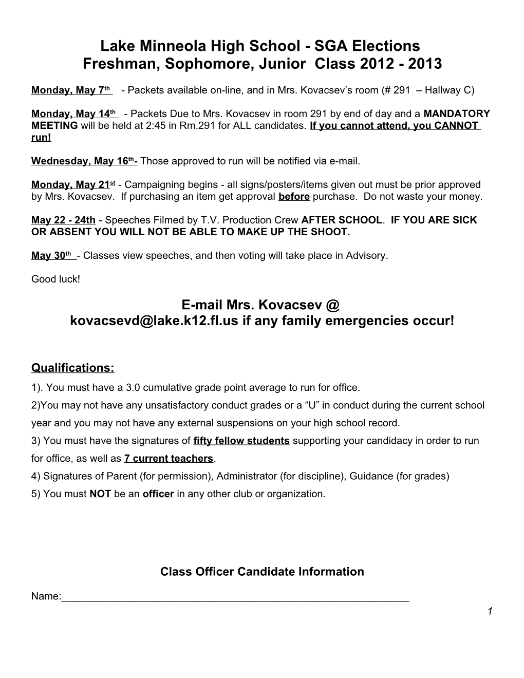 Lake Minneola High School - SGA Elections