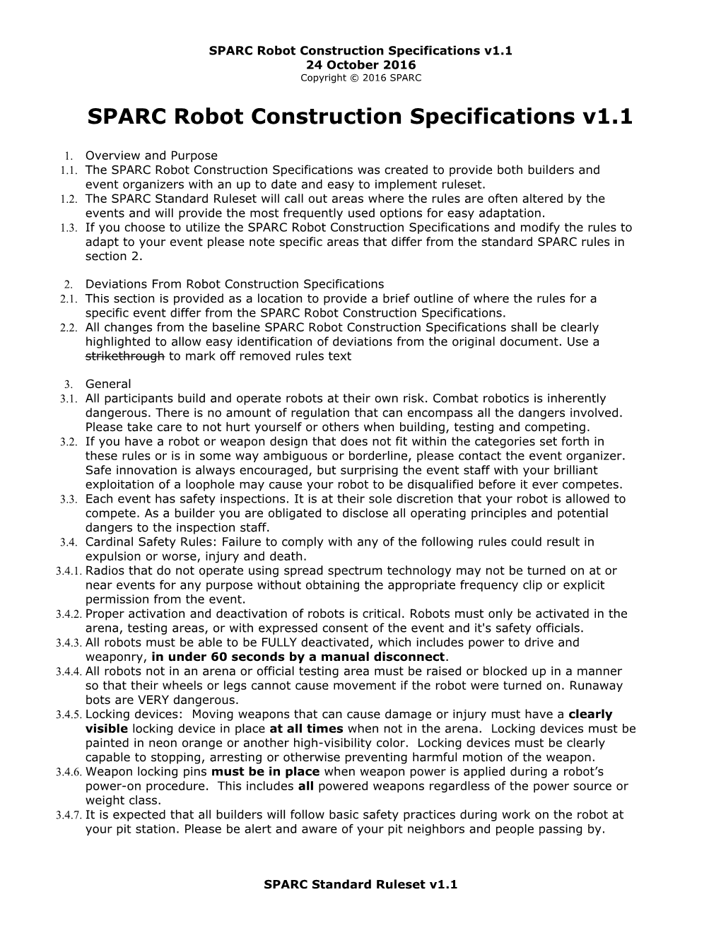 SPARC Robot Construction Specifications V1.1