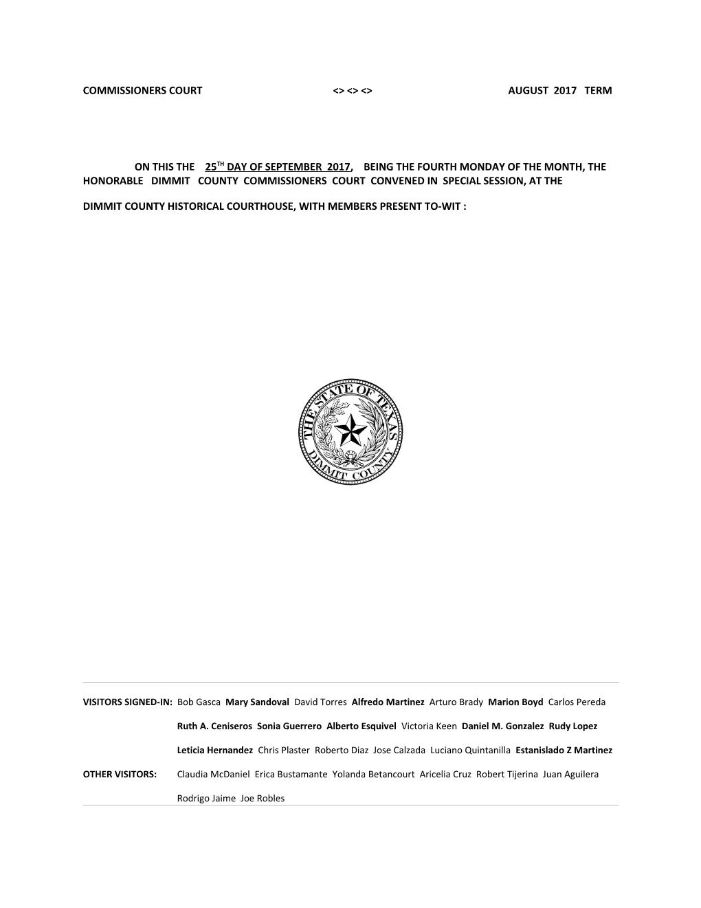 COMMISSIONERS COURT &gt; &gt; &gt; AUGUST 2017 TERM s1