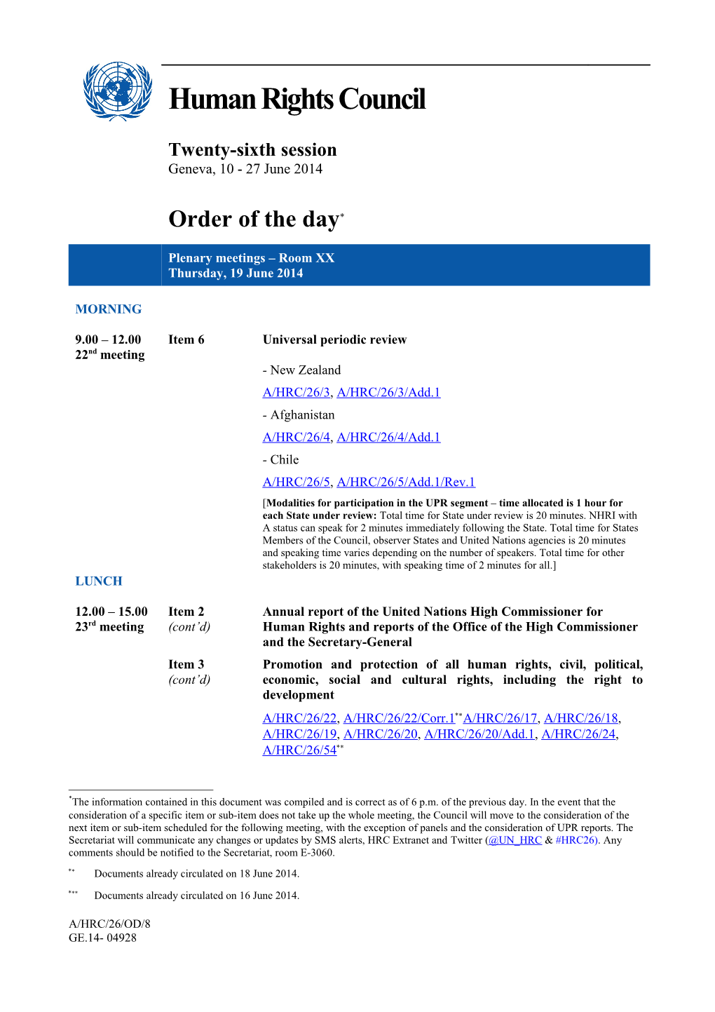 Order of the Day, 19 June 2014