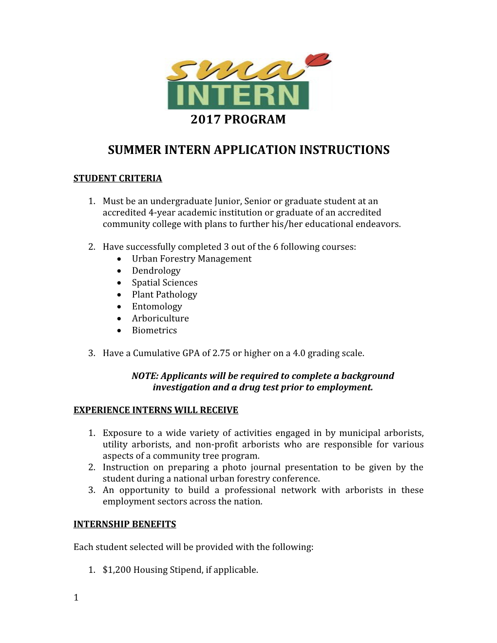 Summer Intern Application Instructions