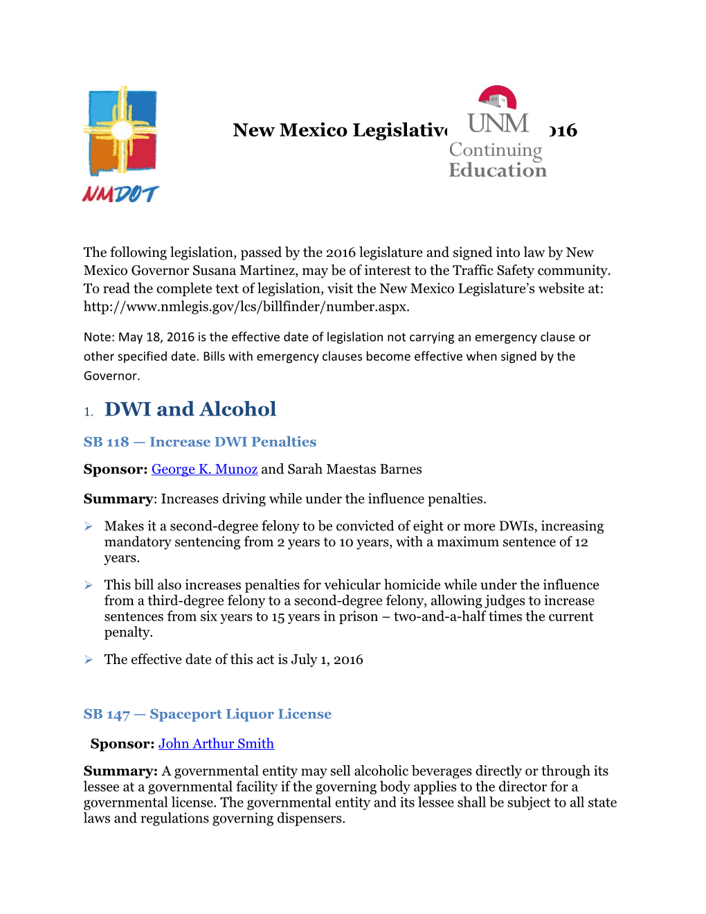 New Mexico Legislative Update 2016