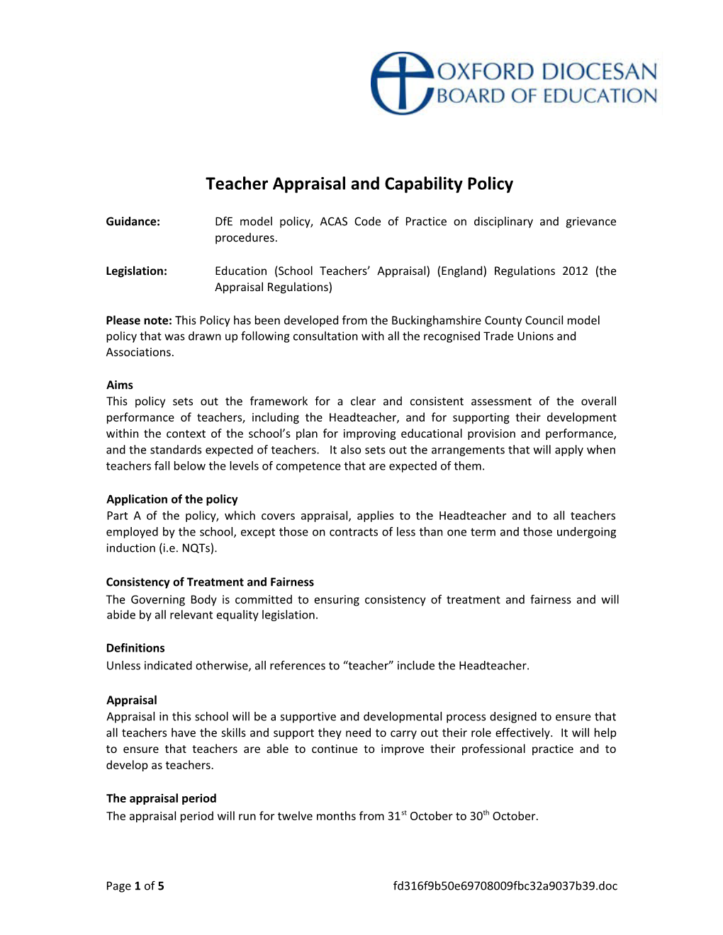 Teacher Appraisal and Capability Policy