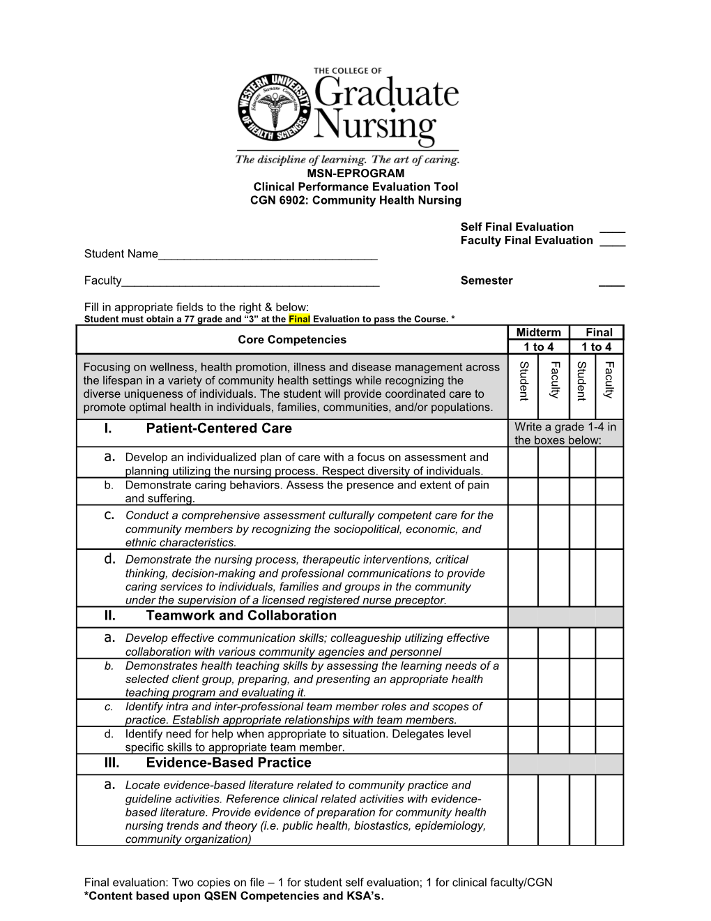 Clinical Performance Evaluation Tool