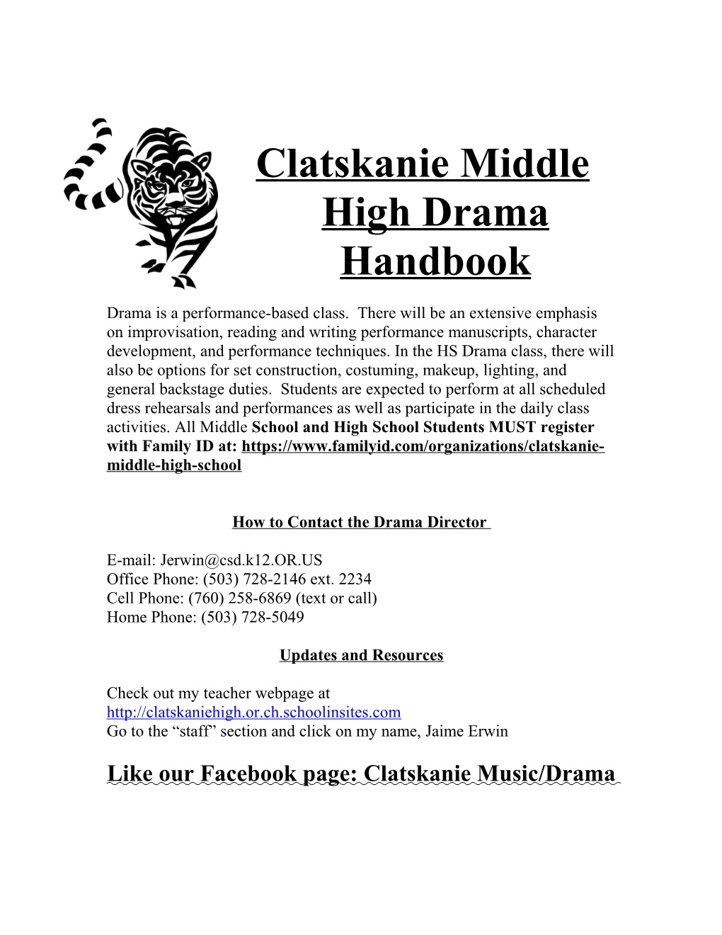 Clatskanie Middle High Drama Handbook