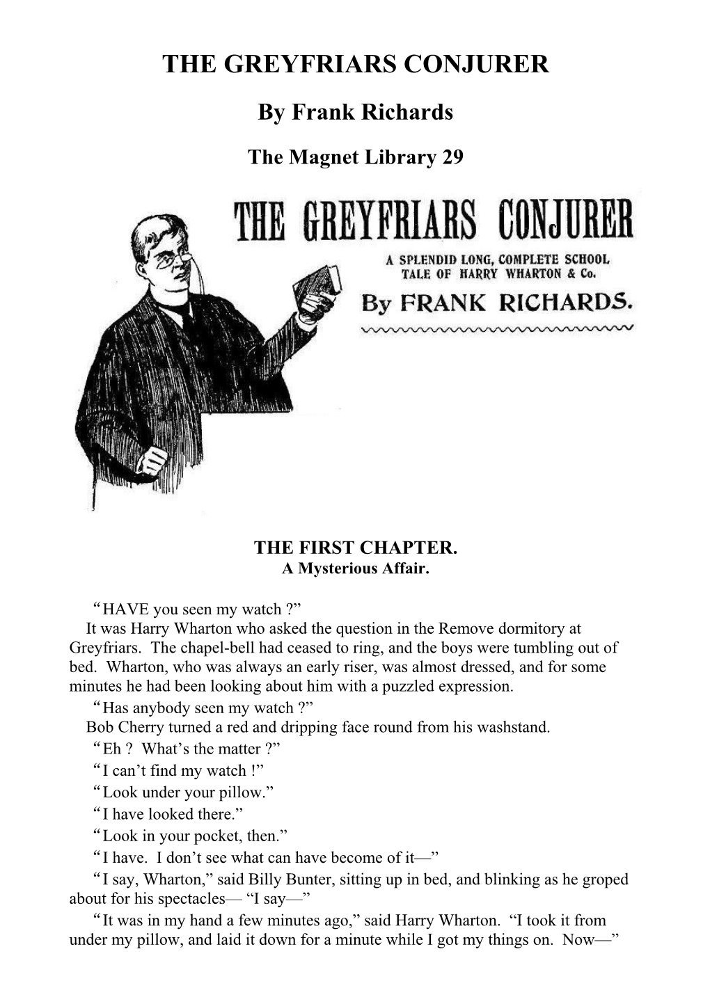 THE GREYFRIARS CONJURER by FRANK RICHARDS