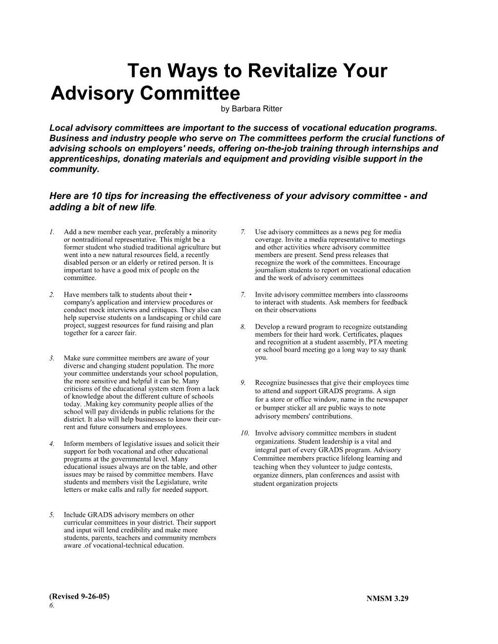 Ten Ways to Revitalize Your Advisory Committee