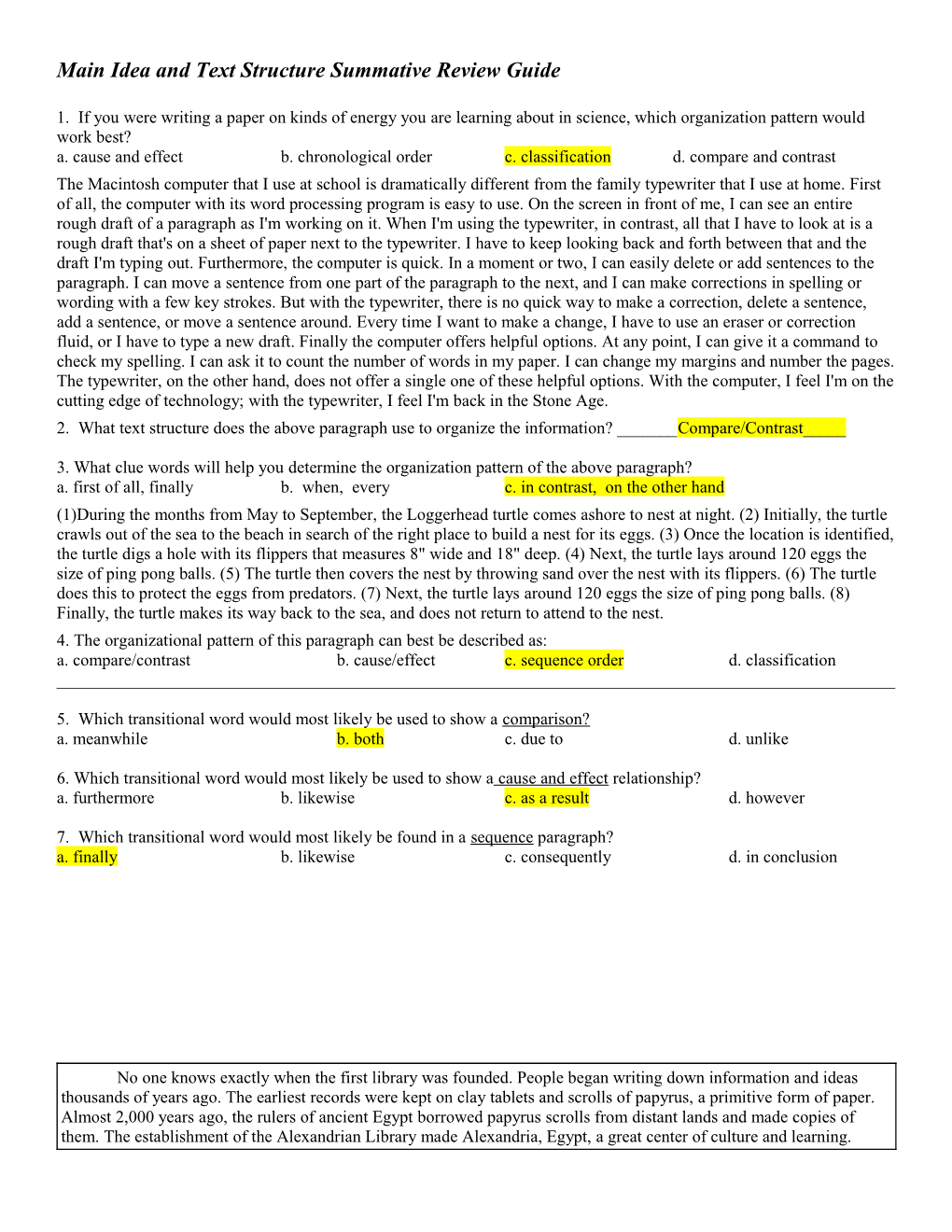 Main Idea and Text Structure Summative Review Guide