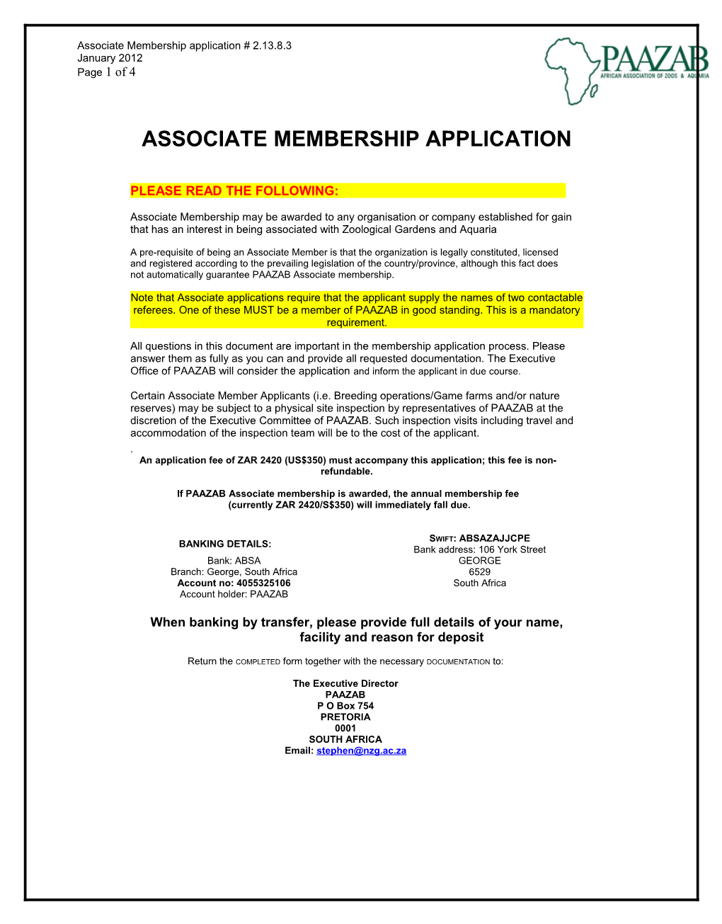 Paazab Membership Application