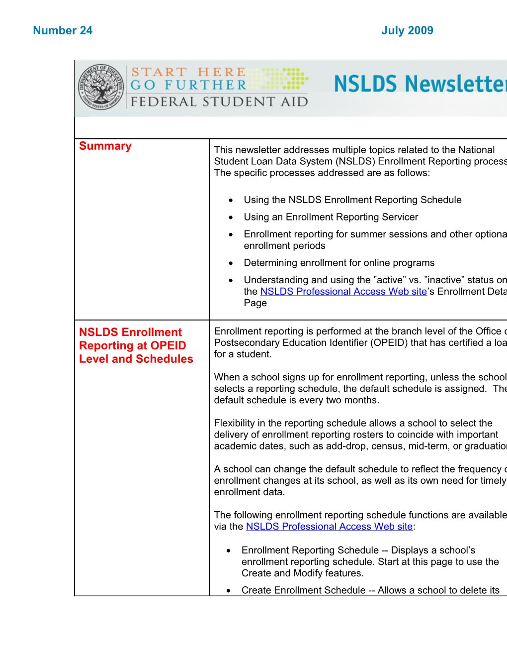 Using the NSLDS Enrollment Reporting Schedule