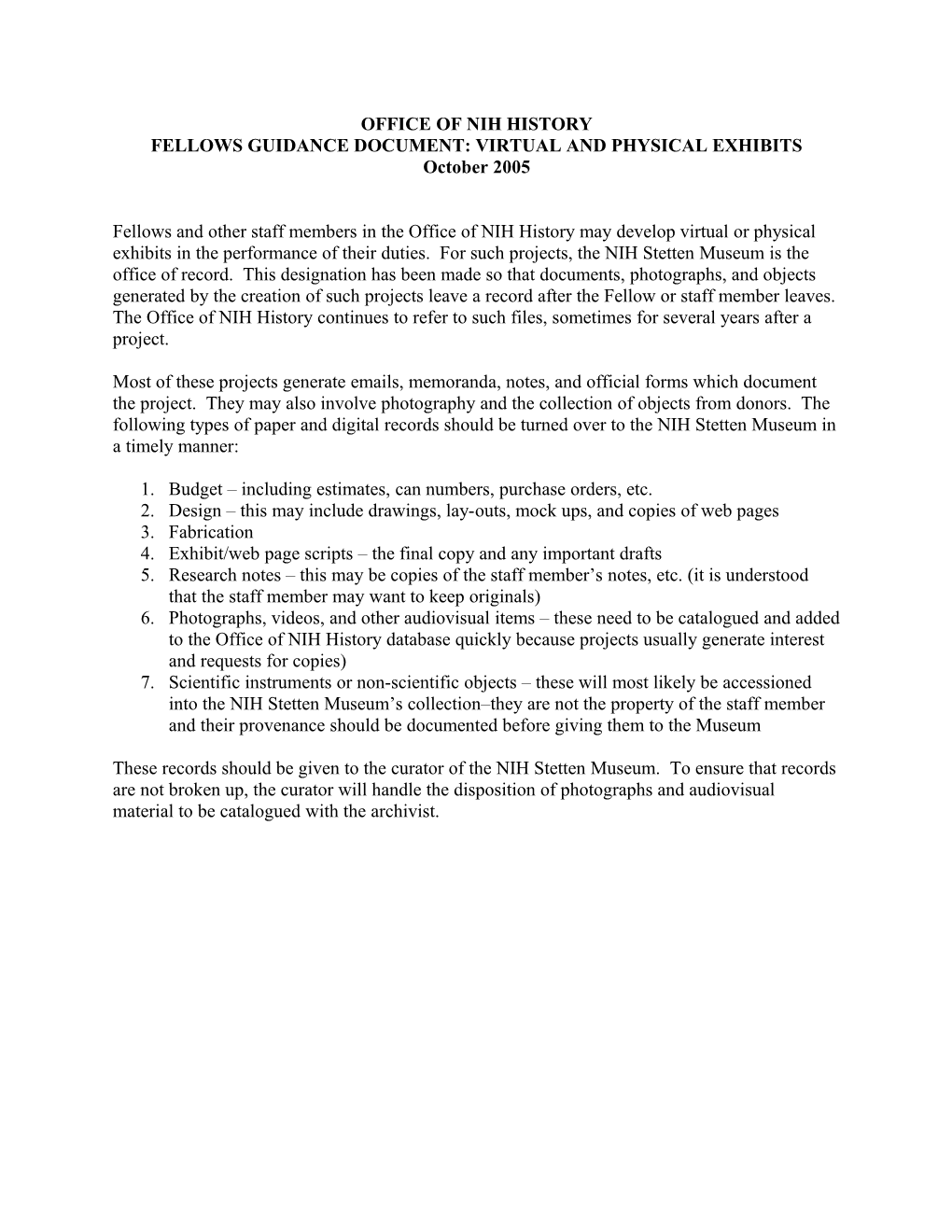 Office of NIH History Fellows Guidance Document