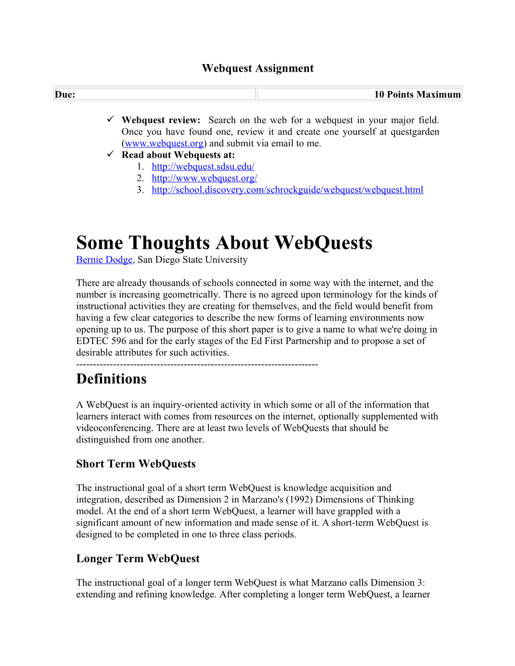 Webquest Assignment