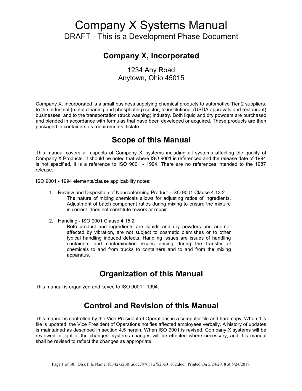 COMPANY Quality Systems Manual