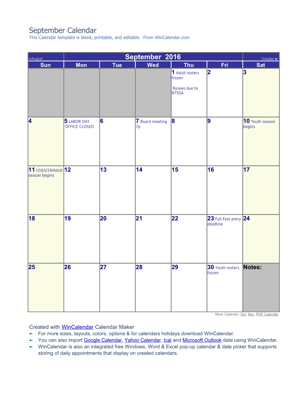 September Calendar This Calendar Template Is Blank, Printable, and Editable. From