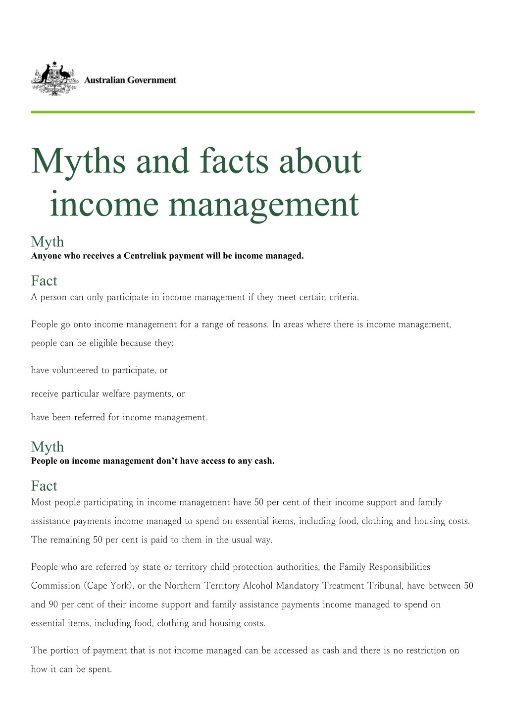 Myths and Facts About Income Management