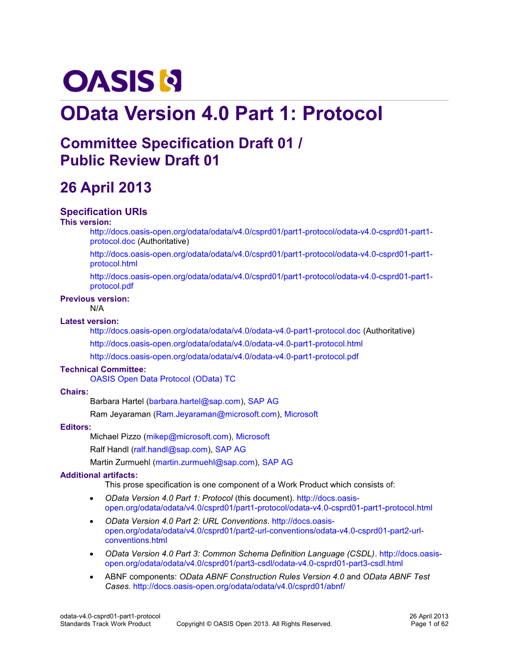 Odata Version 4.0 Part 1: Protocol