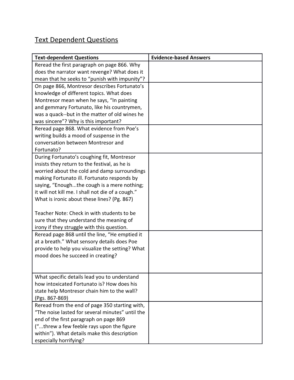 Text Dependent Questions