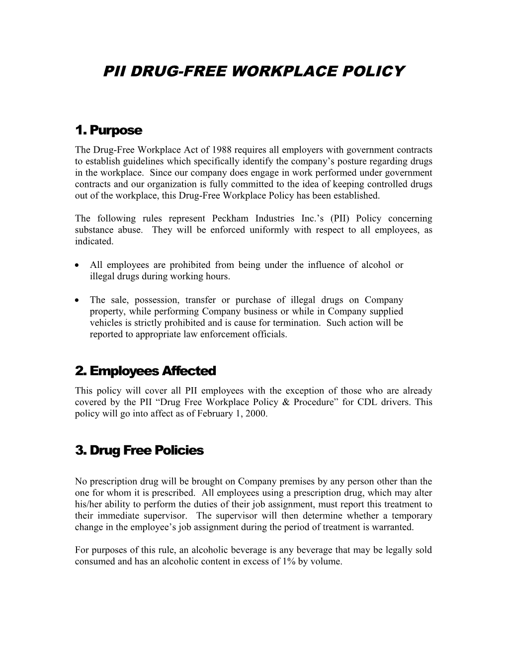 Pii Drug-Free Workplace Policy