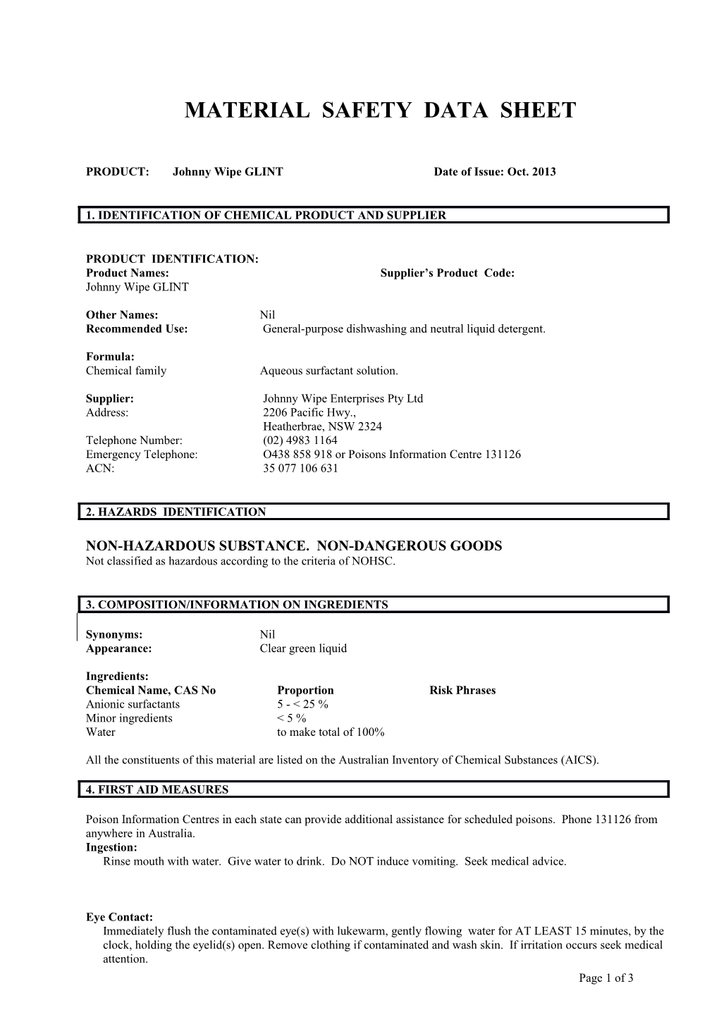 Material Safety Data Sheet s144