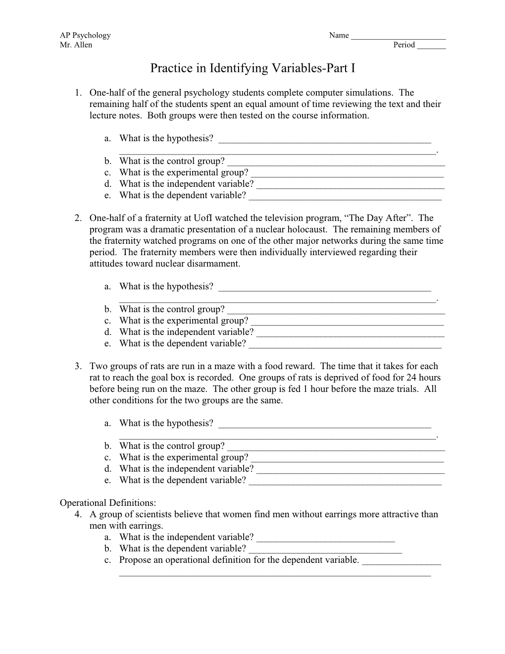 Practice in Identifying Variables