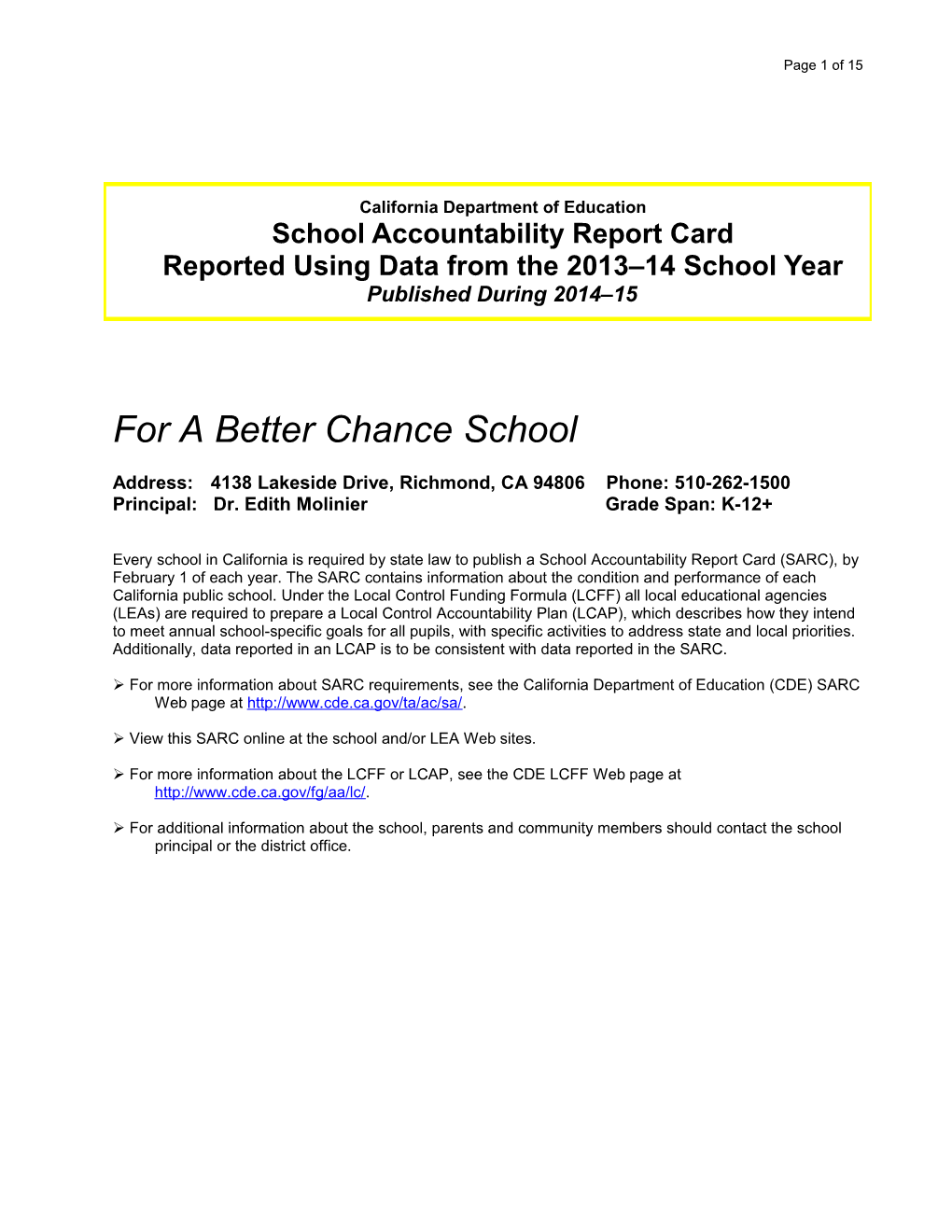 2013-14 SARC Template in Word - School Accountability Report Card (CA Dept of Education)