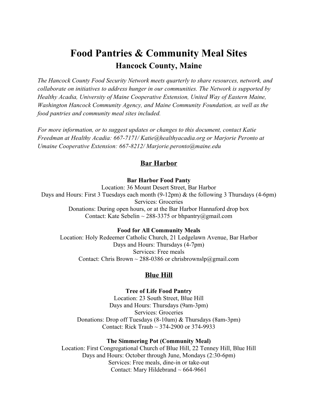 Food Pantries & Community Meal Sites