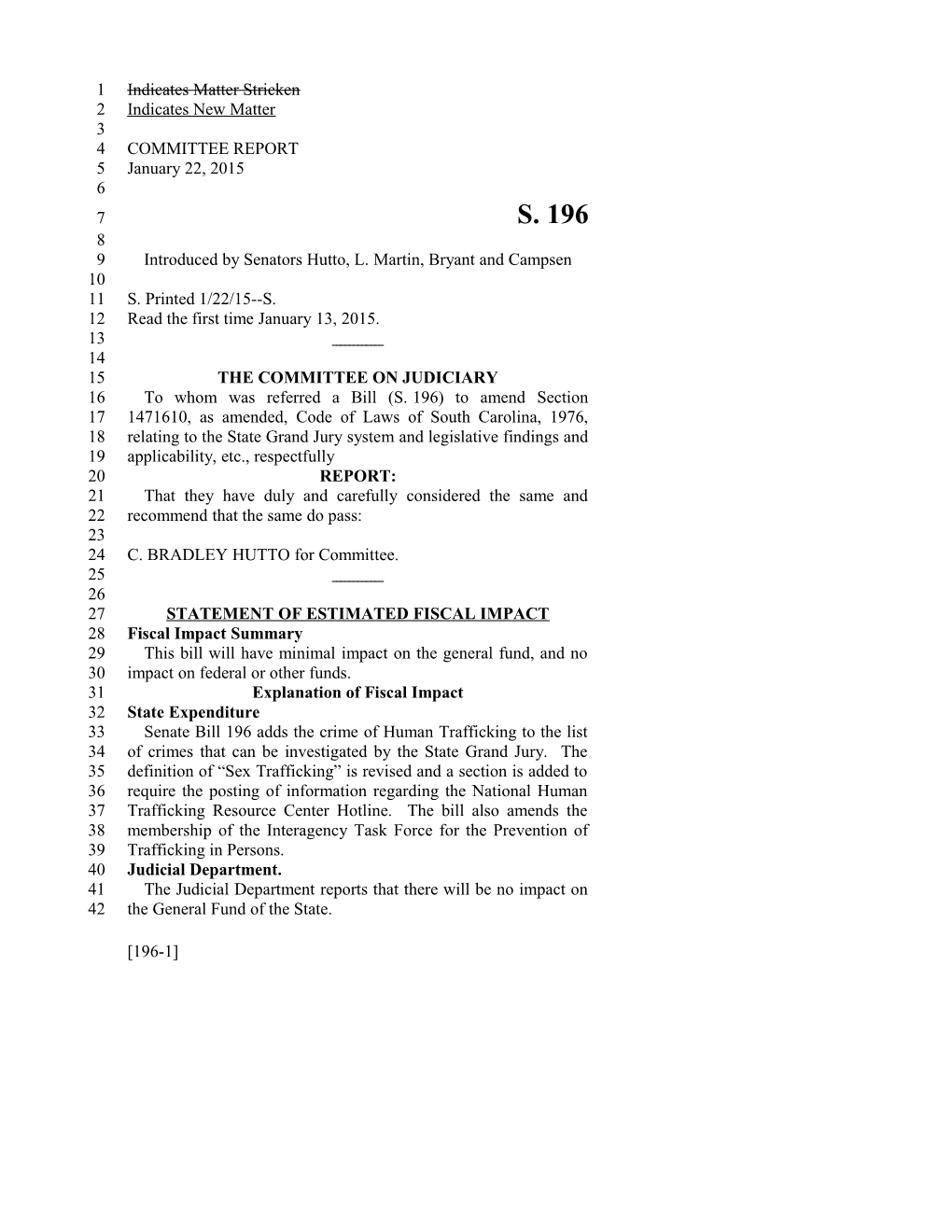 2015-2016 Bill 196 Text of Previous Version (Jan. 22, 2015) - South Carolina Legislature Online