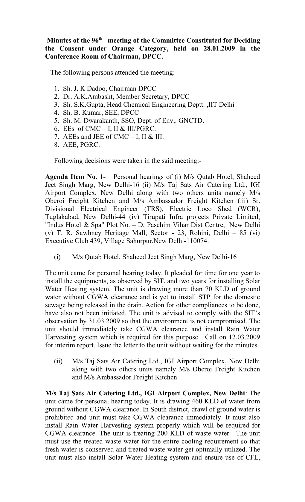 Minutes of the 33Rd Meeting of the Committee Constituted for Deciding the Consent Under s9