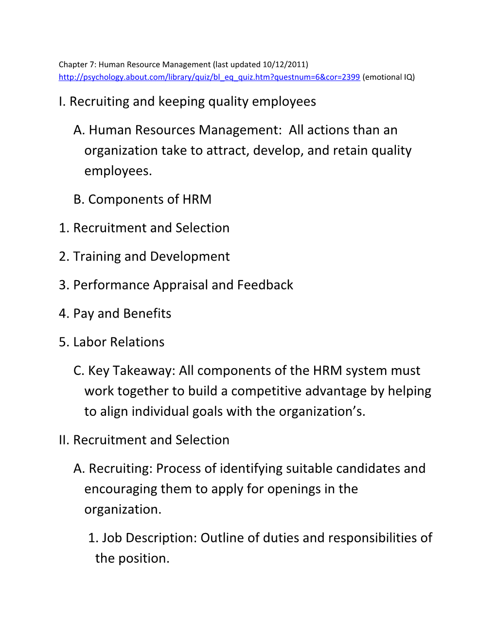 Chapter 7: Human Resource Management (Last Updated 10/12/2011) (Emotional IQ)