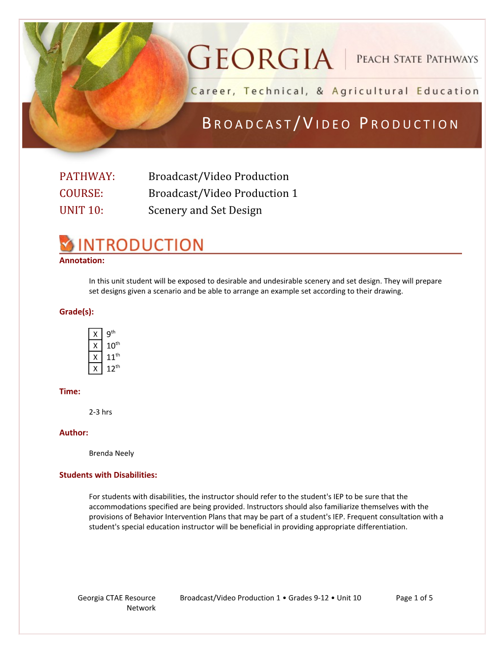 COURSE: Broadcast/Video Production 1