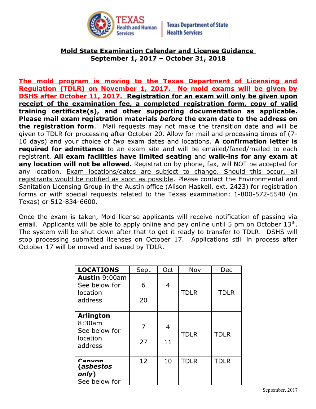 Mold State Examination Calendar and License Guidance