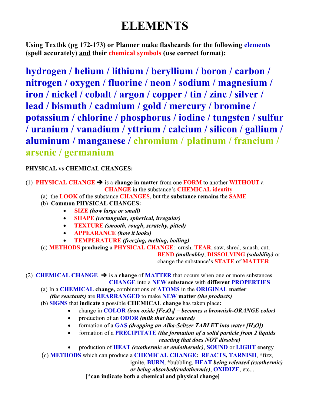 Hydrogen / Helium / Lithium / Beryllium / Boron / Carbon / Nitrogen / Oxygen / Fluorine