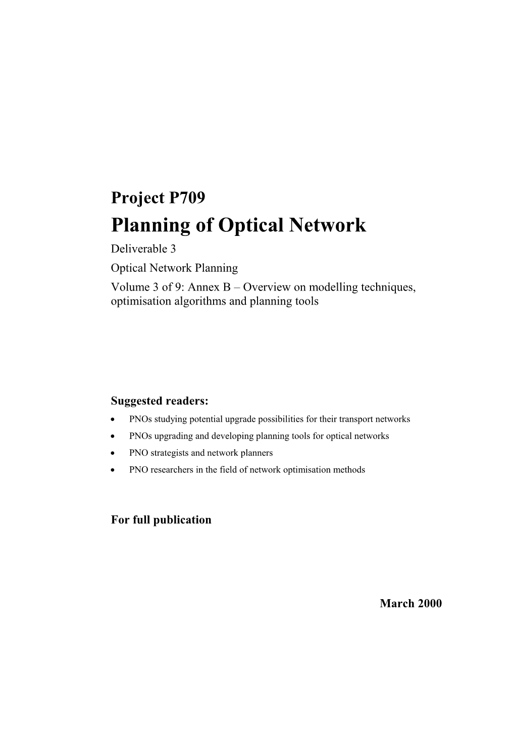 Volume 3 of 9: Annex B Overview on Modelling Techniques, Optimisation Algorithms and Planning