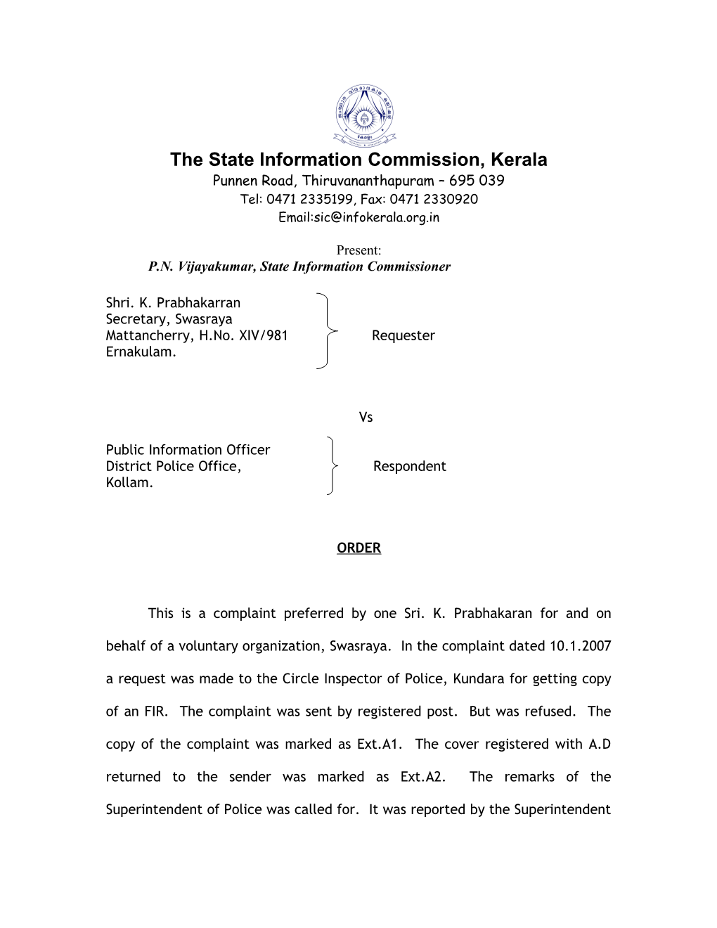 The State Information Commission, Kerala