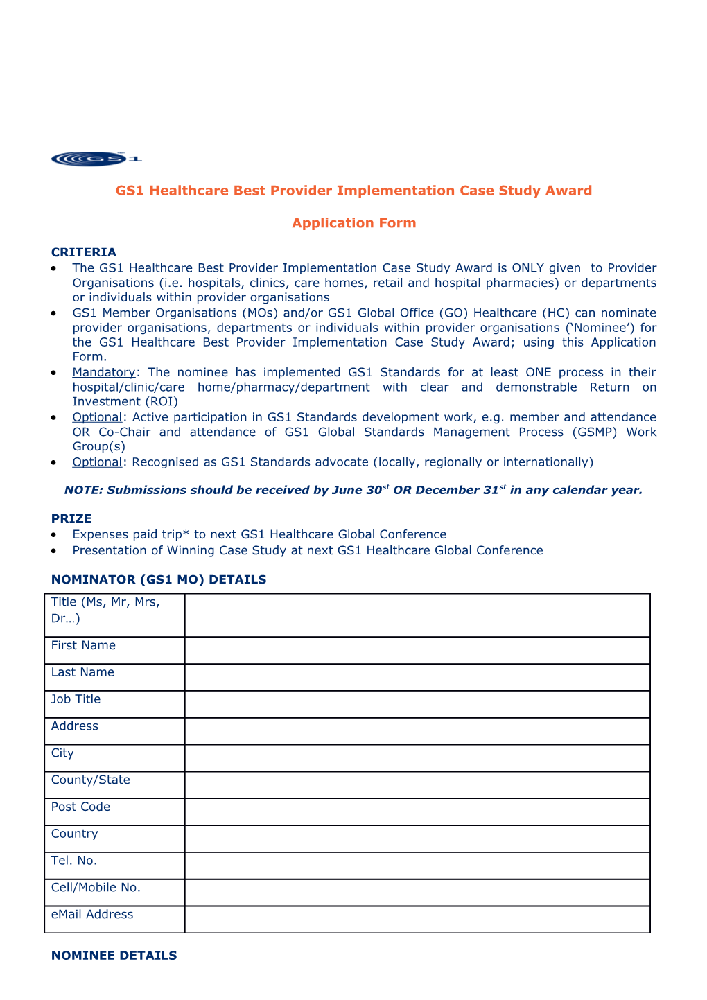 GS1 Healthcare Best Provider Implementation Case Study Award