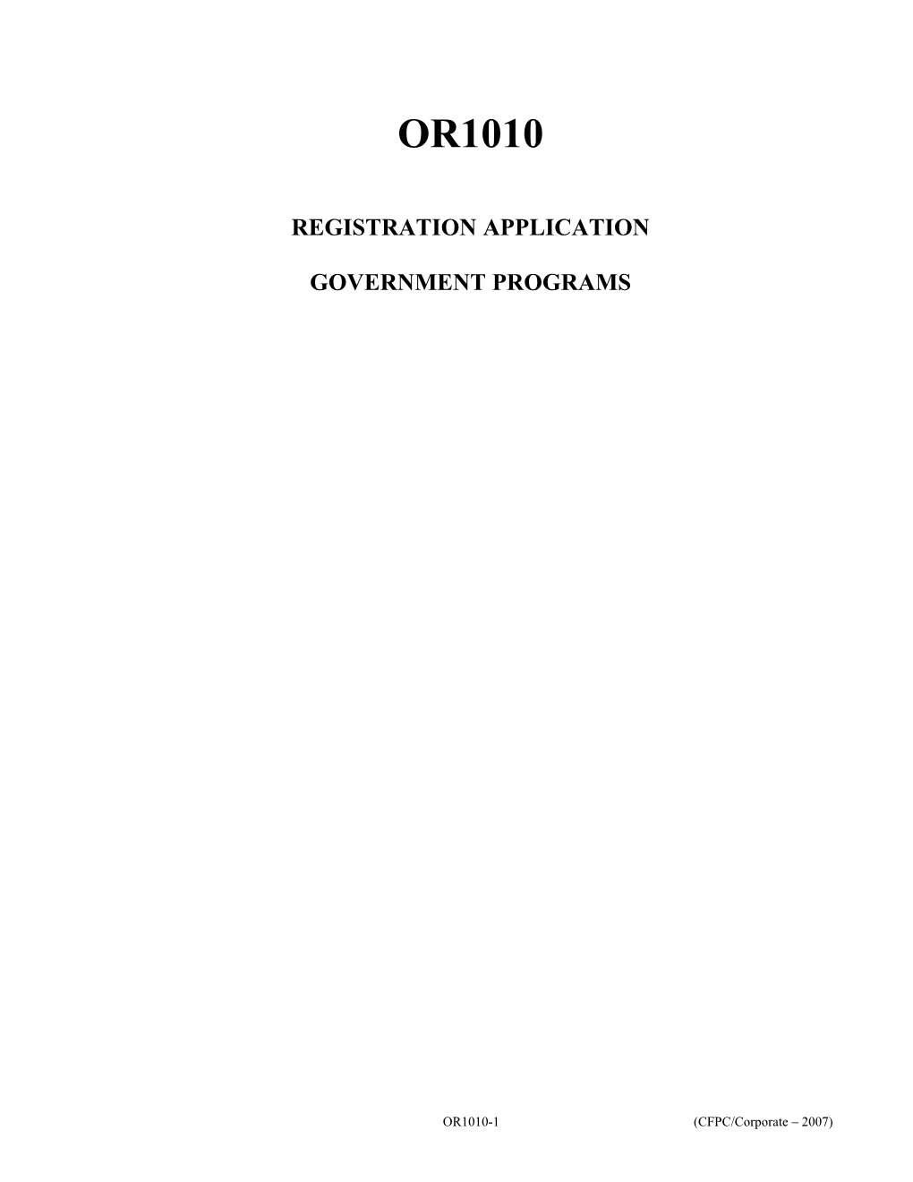 Or1010 - Registration Application Government Programs