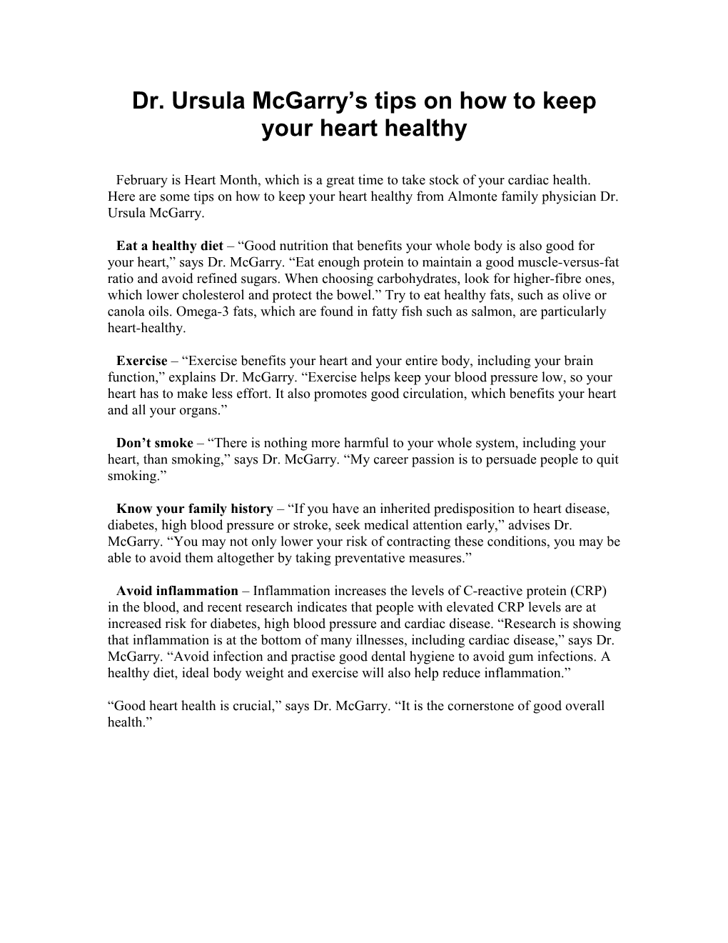 Dr. Ursula Mcgarry S Tips on How to Keep Your Heart Healthy