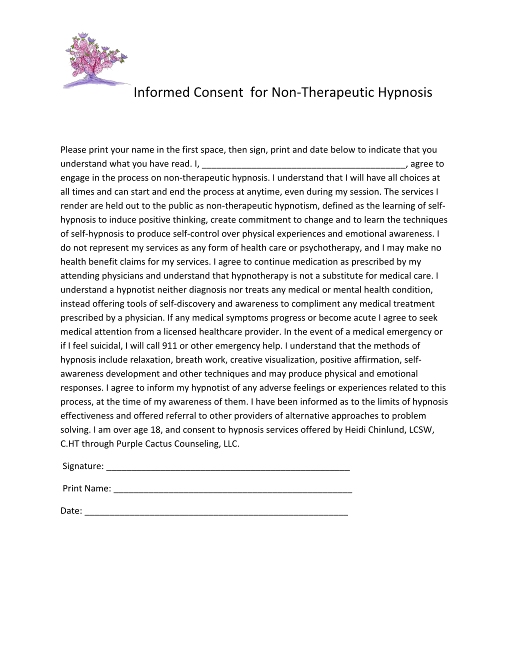 Informed Consent for Non-Therapeutic Hypnosis