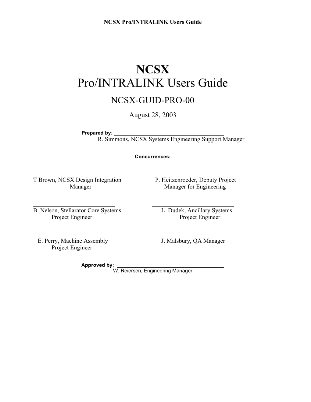 NCSX Pro/INTRALINK Users Guide