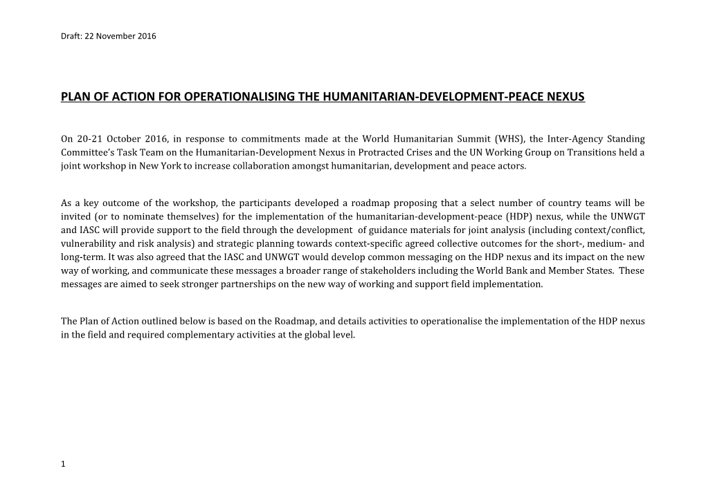 Plan of Action for Operationalising the Humanitarian-Development-Peace Nexus