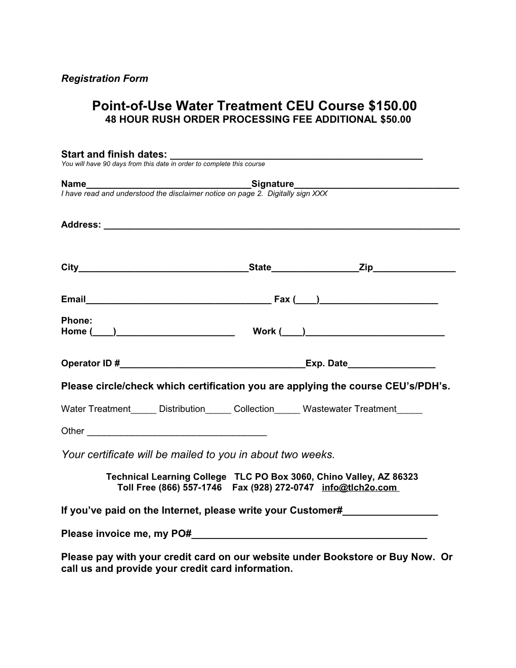 Point-Of-Use Water Treatment CEU Course $150.00